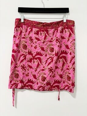 Maya Papaya Wrap Mini Skirt Womens One Size Batik Bird Motif Boho Coastal